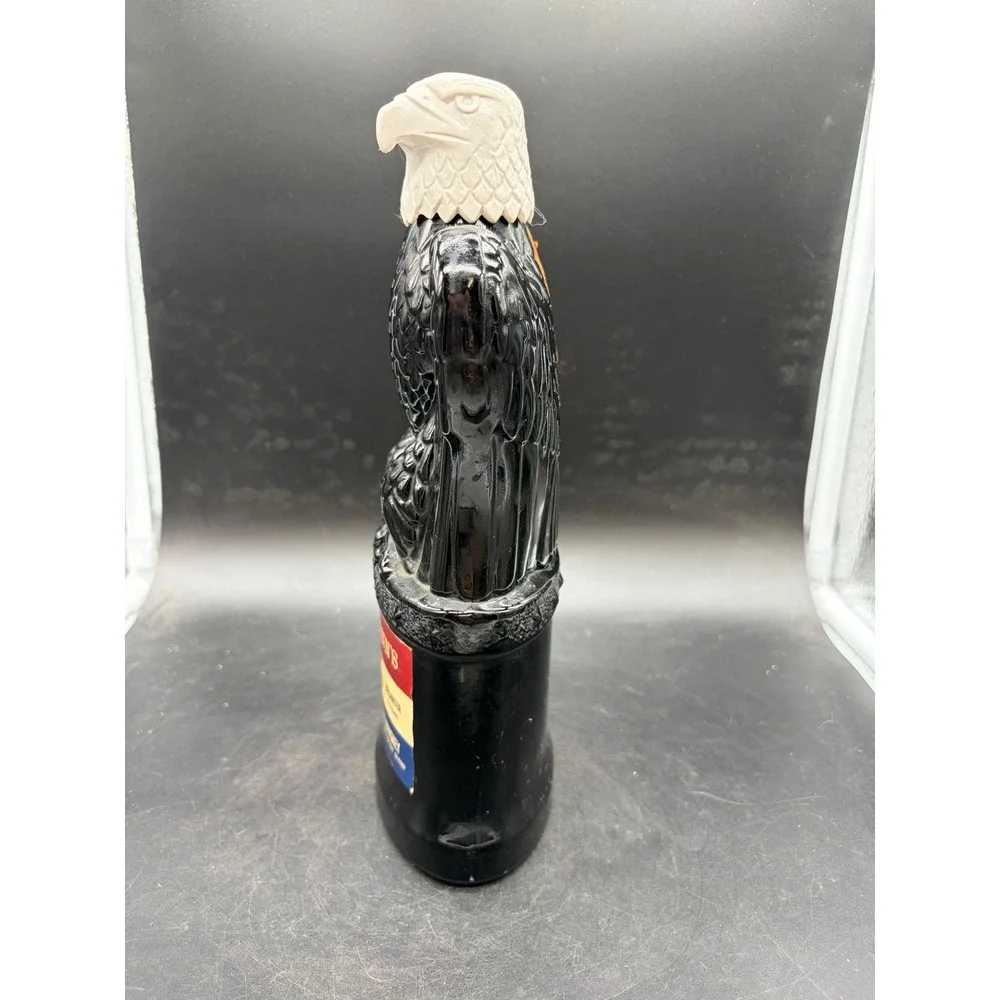 Vintage Fleischmanns Bicentennial Eagle Decanter Black Glass Bourbon Bottle
